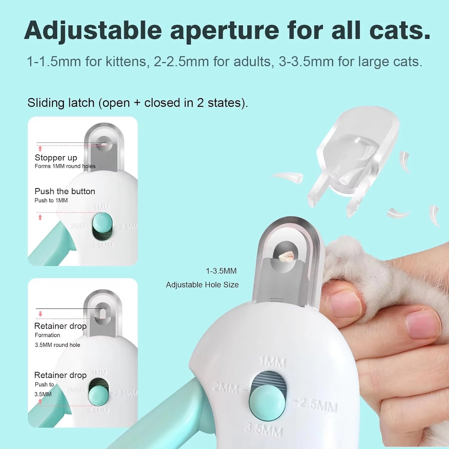 🐾 Adjustable Cat Nail Clipper with Safety Lock – Ergonomic Design and Splash Guard